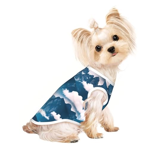 M Pet atmungsaktives ärmelloses T-Shirt – Landschaft mit Bergaufdruck, dehnbare Weste, leichtes Tanktop für kleine bis mittelgroße Haustiere von ZhanGM