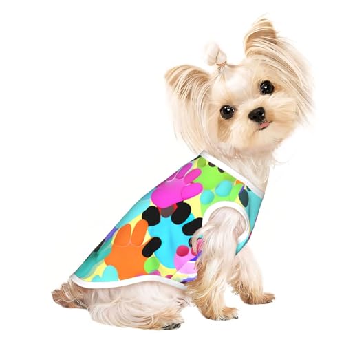 S Pet atmungsaktives ärmelloses T-Shirt – viele bunte Hundepfotenabdrücke, dehnbare Weste, leichtes Tanktop für kleine bis mittelgroße Haustiere S Pet atmungsaktives ärmelloses T-Shirt – viele bunte Hundepfotenabdrücke, dehnbare Weste, leichtes Tanktop für kleine bis mittelgroße Haustiere von ZhanGM