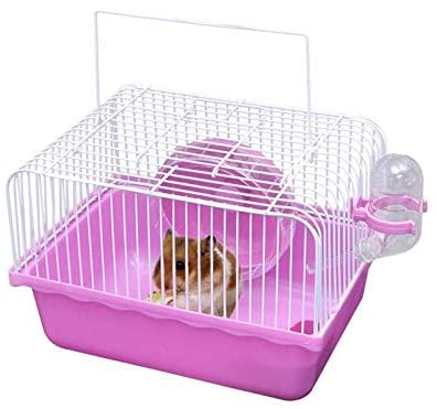 Einfacher Cavie-Käfig für Meerschweinchen und Kaninchen, inkl. Wasserflasche und Futternapf und Laufrad für Hamster, Pink von Zhang Ku