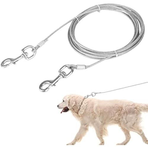 3 m langes Hunde-Auslaufkabel, mit 360 Grad drehbaren Haken, robuste Hundeleine, für Hunde bis zu 45 kg (weiß) von ZhangJJJJJJJ