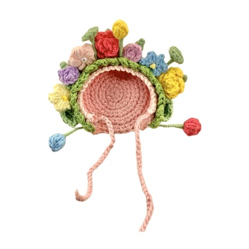 Handgefertigte Kapuze für Plüschtiere, gestrickte Kopfbedeckung mit Blumenmuster, Wollgarn, Outfit-Zubehör, 10 x 9 cm Handgefertigte Kapuze für Plüschtiere, gestrickte Kopfbedeckung mit Blumenmuster, Wollgarn, Outfit-Zubehör, 10 x 9 cm von ZhangJJJJJJJ