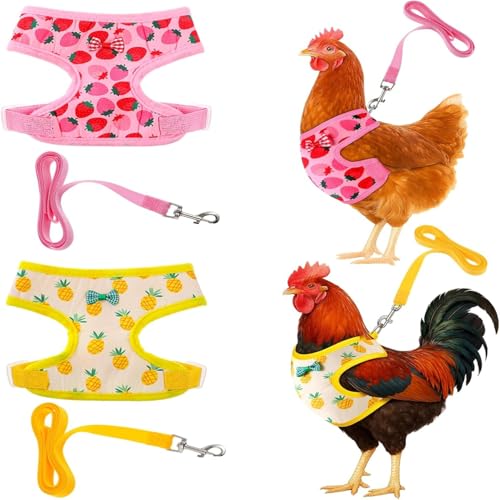 2-teiliges verstellbares Hühner-Geschirr und Leine, bequeme Hühnerweste, elastische Henne-Weste mit Erdbeer-Ananas-Druck für kleine Haustiere, Ente, Gans, Henne, Training, Spazierengehen, Zubehör 2-teiliges verstellbares Hühner-Geschirr und Leine, bequeme Hühnerweste, elastische Henne-Weste mit Erdbeer-Ananas-Druck für kleine Haustiere, Ente, Gans, Henne, Training, Spazierengehen, Zubehör von Zheigaoxea