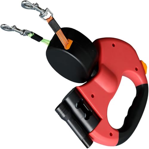 Doppelte, einziehbare Hundeleine für kleine Hunde, zum Laufen, Wandern, Training, 360° verhedderungsfrei, doppelte Hundeleine mit reflektierendem Nylonband für Zwergspitz, Teddy (rot) von Zheigaoxea