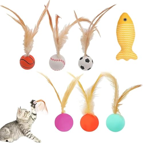 Zheigaoxea Interaktives Federball-Spielzeug-Set für Katzen, federndes Katzenspielzeug mit Federschwänzen für Training, Jagd, Jagd und Bewegung, 6 Stück Zheigaoxea Interaktives Federball-Spielzeug-Set für Katzen, federndes Katzenspielzeug mit Federschwänzen für Training, Jagd, Jagd und Bewegung, 6 Stück von Zheigaoxea