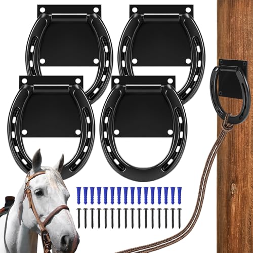 Zhengmy 4 Set Krawattenring für Pferde aus massivem Stahl mit 7,6 x 7,6 cm Dehnschrauben, Hufeisen-Kreuzbinder für Pferde, Zaumzeug, Stallbedarf, Schwarz Zhengmy 4 Set Krawattenring für Pferde aus massivem Stahl mit 7,6 x 7,6 cm Dehnschrauben, Hufeisen-Kreuzbinder für Pferde, Zaumzeug, Stallbedarf, Schwarz von Zhengmy