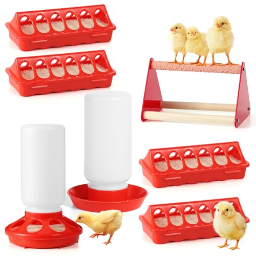 7-teiliges Futter- und Bewässerungs-Set für Küken mit Holzsitzstange, automatische Hühnerbewässerung und Futterspender, langlebiges Baby-Geflügelzubehör für Enten, Wachteln, Küken, Rot 7-teiliges Futter- und Bewässerungs-Set für Küken mit Holzsitzstange, automatische Hühnerbewässerung und Futterspender, langlebiges Baby-Geflügelzubehör für Enten, Wachteln, Küken, Rot von ZhiYueOnePets