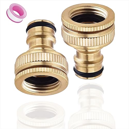 ZhiheHui 2 Packung Messing Garten Schlauch Hahn Anschluss, 1/2 Zoll und 3/4 Zoll 2-in-1 Weiblichen Gewinde-Wasserhahn Adapter, Messing Gartenschlauch Verbinder Set von ZhiheHui