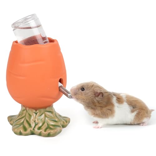 Hamster-Wasserflasche für Glastank, Karotten-Keramik-Ständer mit 80-ml-Flasche, kaufester Rennmaus-Wasserspender für syrische Zwerghamster, Mäuse, Ratten (Orange, 80 ml) von Zhilishu