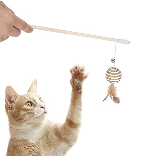 Zhjvihx Interaktives Katzenspielzeug, einfach zu halten Holz-Katzenspielzeug Katzen-Zauberstab-Spielzeug Katzenschnur-Spielzeug mit elastischem Seil Kleine Glocken für Katze für Kätzchen von Zhjvihx