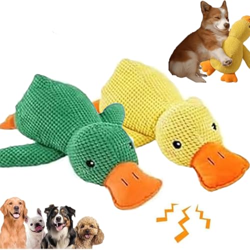 ZhongShuang 2 Stück Anti Stress Ente Für Hunde,Hundequetschspielzeug,Kauenein Stresslinderndes Entenspielzeug Für Welpen (Grün und gelb, S) von ZhongShuang