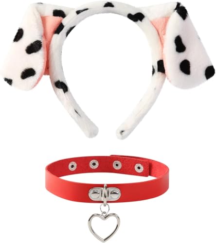 Zhouxiaotong Dalmatiner Hundeohren Stirnband mit rotem Herz Choker Lederhalsband Erwachsene Halloween Kostüm Zubehör Partyzubehör Zhouxiaotong Dalmatiner Hundeohren Stirnband mit rotem Herz Choker Lederhalsband Erwachsene Halloween Kostüm Zubehör Partyzubehör von Zhouxiaotong