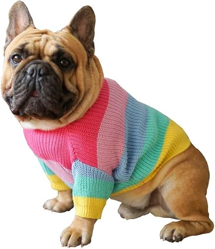 Zhouxiaotong Strickpullover für Hunde, Regenbogenfarben, niedliche Hundekleidung für Französische Bulldogge, Englische Bulldogge, Bullterrier, Mops Zhouxiaotong Strickpullover für Hunde, Regenbogenfarben, niedliche Hundekleidung für Französische Bulldogge, Englische Bulldogge, Bullterrier, Mops von Zhouxiaotong