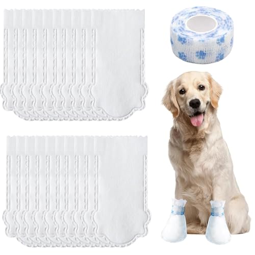 Einweg-Hundesocken, gegen Lecken, wasserdicht, staubdicht, Haustiersocken für Hunde, Pfotenbandage, für drinnen und draußen, Blau, Größe L (16-17,5 kg), 20 Stück von Zhowyeemeng