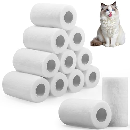 Zhufas 12 Roll Selbstklebender Verband 10cm x 4,5m Pflaster Rolle Verbandsmaterial, Elastische Binde Bandage Fixierbinde Haftbandage Selbstklebend(Weiss) von Zhufas