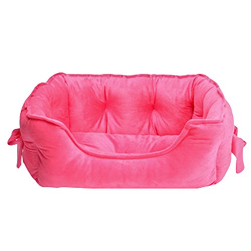 ZhuiKun Hundekorb Rechteckig Haustierbett Weicher Flanell Hundebett Katzenbett Hundesofa Katzensofa mit Schleifenverzierung (Rose, L) von ZhuiKun