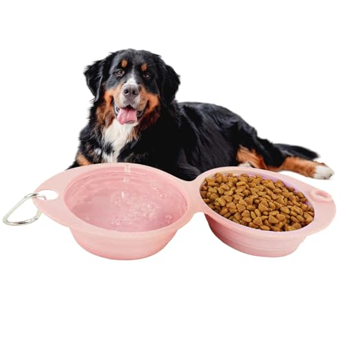 Ziabxhn Tragbarer Wassernapf Für Hunde,Doppelnapf Für Hunde - Zusammenklappbarer Futternapf Unterwegs Mit Leckerlibehälter Für Welpen Und Kätzchen von Ziabxhn