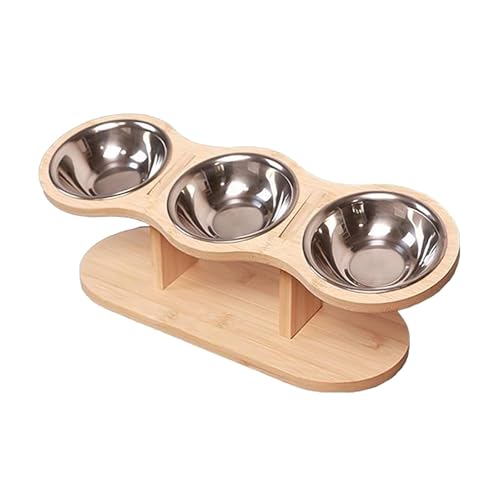 Zialofi Futterstation mit 3 Näpfen Aus Edelstahl Erhöhter Katzennapf Und Hundenapf mit Holzständer Geneigter Futternapf für Ergonomisches Fressen für Kleine Zialofi Futterstation mit 3 Näpfen Aus Edelstahl Erhöhter Katzennapf Und Hundenapf mit Holzständer Geneigter Futternapf für Ergonomisches Fressen für Kleine von Zialofi
