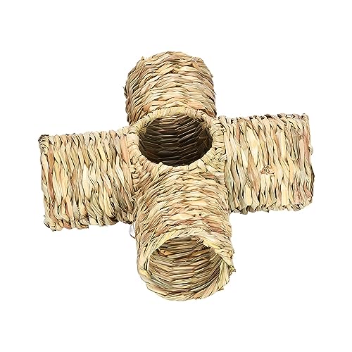 Ｚｉａｌｏｆｉ Hamster Gras Tunnel, Strohhaus, Versteck, Nest, Hasenspielzeug, Leichtes Interaktives Spielzeug, Kaninchen Tunnelrohr für Mäuse, Chinchilla, Rennmäuse, Vier Häfen von Ｚｉａｌｏｆｉ