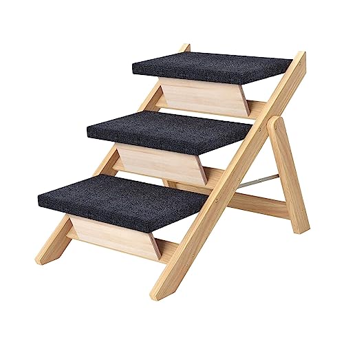 Zialofi Haustiertreppe Aus Holz, Klappbare Hunderampe für Kleine Und ältere Tiere, mit Teppichboden, 3 Schritte Zialofi Haustiertreppe Aus Holz, Klappbare Hunderampe für Kleine Und ältere Tiere, mit Teppichboden, 3 Schritte von Zialofi