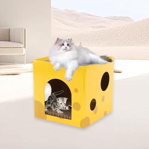 Ｚｉａｌｏｆｉ Katzenhaus Aus Pappe, Schlafplatz für Haustiere, Versteck Und Kratzbereich für Kätzchen, Gelb von Ｚｉａｌｏｆｉ