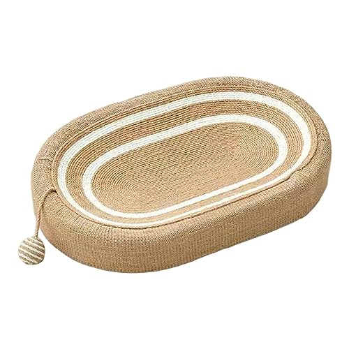 Ｚｉａｌｏｆｉ Katzenkratzer, Katzenkratzpad, Sisal, rutschfest, Ovale Schüssel, Schlaf Und Ruhezubehör, Langlebiges Liegebett mit Spielzeugball, Möbelschutz, Nest, Weiß gestreift, braun von Ｚｉａｌｏｆｉ