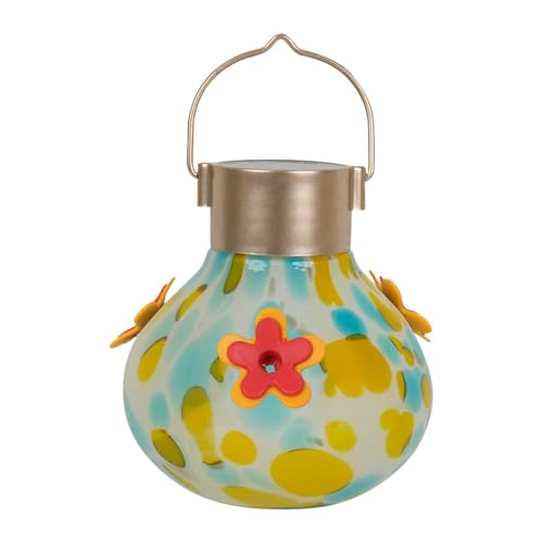 Ｚｉａｌｏｆｉ Vogelfutterstation mit Solarlicht, aus geblasenem Glas für den Garten, Blau Gelb von Ｚｉａｌｏｆｉ
