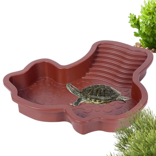 Zibeem Reptilien Badebecken - Schildkröten Wasserbecken Badewanne,Badebecken Mit Sonnenterrasse & Futternapf Für Amphibien, Frösche, Bartagamen Und Geckos von Zibeem