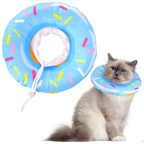 Halskrause Katze, Soft Einstellbarer Katzenhalskragen, Halskrause für Katzen (S/M/L), Effektiver Schutz vor Belecken, Katzen und kleine Hunde nach Operationen (Blauer Donut, S ((Hals:13-22cm)) von Zidoley