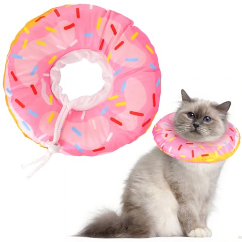 Halskrause Katze, Soft Einstellbarer Katzenhalskragen, Halskrause für Katzen (S/M/L), Effektiver Schutz vor Belecken, Katzen und kleine Hunde nach Operationen (Rosa Donut, S (Hals:13-22cm)) von Zidoley