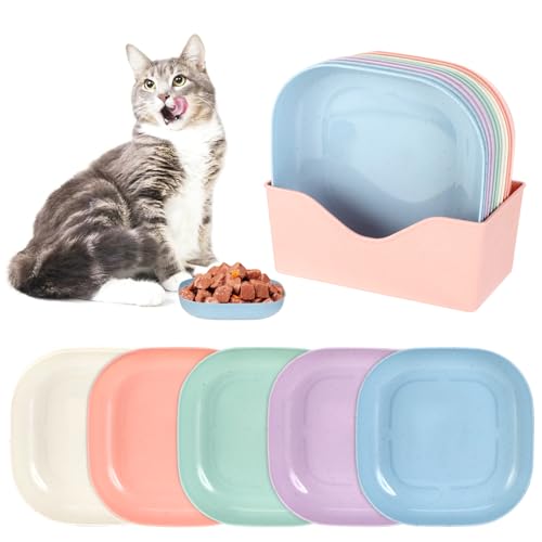 Zikenis10 Stück Katzennapf,Katzennapf Flach,Katzenschüssel,Bunt Katzenfutter Napfset,Runden Katzenteller,Fressnapf Katze,Cat Plate für Kätzchen und Kurzbeinige Katzen von Zikenis