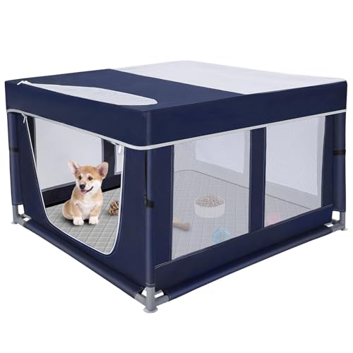 42 × 106,7 cm Hunde-Laufstall mit Urinierunterlage, weicher Welpenlaufstall, 25 Höhe, Haustier-Laufstall für kleine Hunde und Kleintiere, Hundezaun im Innenbereich, Spielhof mit Reißverschluss-Tür von Zikopomi
