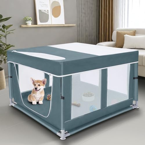 Laufgitter für Hunde und Kätzchen, 42 x 42 x 25,5 cm, Welpenlaufstall für kleine Haustiere, mit durchsichtigem Topper, Grün Laufgitter für Hunde und Kätzchen, 42 x 42 x 25,5 cm, Welpenlaufstall für kleine Haustiere, mit durchsichtigem Topper, Grün von Zikopomi