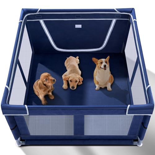 Welpenlaufstall für den Innenbereich, für kleine Haustiere, 106,7 x 107,7 x 63,5 cm, Hunde-Laufstall mit Tor, tragbares Oxford-Gewebe, Haustier-Übungsgehege, Kippschutzgehege mit Reißverschluss-Tür Welpenlaufstall für den Innenbereich, für kleine Haustiere, 106,7 x 107,7 x 63,5 cm, Hunde-Laufstall mit Tor, tragbares Oxford-Gewebe, Haustier-Übungsgehege, Kippschutzgehege mit Reißverschluss-Tür von Zikopomi