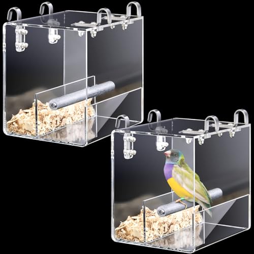 Ziliny 2 Stück No Mess Vogelkäfig Futterstation 5,1 x 5,1 x 4,3 Zoll Vogelfutterstation Transparent Acryl Vogelkäfig Automatischer Samenbehälter für Sittiche Kanarienvögel Papagei Finken Kanarienvogel von Ziliny