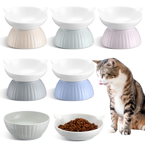 Ziliny 5 Stück abnehmbare Keramiknäpfe in Katzenform, 15 ° erhöht, neigbar, PET-Näpfe, stehend, verstellbar, schützt die Wirbelsäule der Katze, kippsicher, Anti-Reflux (helle Farbe) von Ziliny