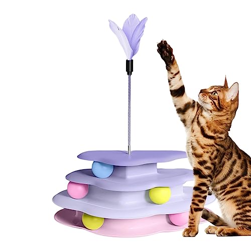 ZimiZu Katzen-Kugelbahn-Spielzeug,Vierschichtiges Katzenballspielzeug in Wolkenform | Interaktiver Katzen-Drehteller mit Feder-Teaser, Haustier-Kätzchen-Jagdspielzeug Qmisify von ZimiZu