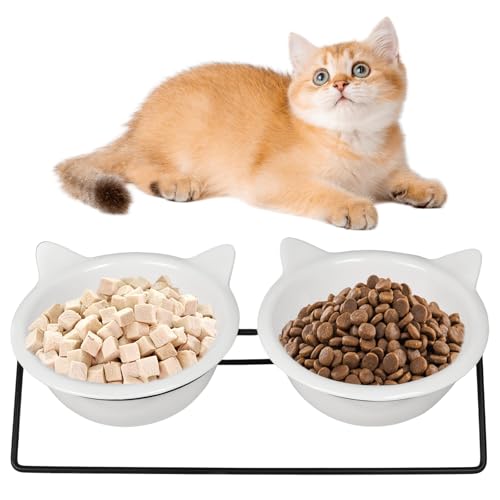2er Set Keramik Futternapf für Katzen,15° Neigbarer Doppelnapf mit Rutschfestem Ständer, Futternapf Katze Perfekt für Wasser, Nass- und Trockenfutter oder Leckerli, Ideal für Katzen und Kleine Hunde 2er Set Keramik Futternapf für Katzen,15° Neigbarer Doppelnapf mit Rutschfestem Ständer, Futternapf Katze Perfekt für Wasser, Nass- und Trockenfutter oder Leckerli, Ideal für Katzen und Kleine Hunde von Zimoer