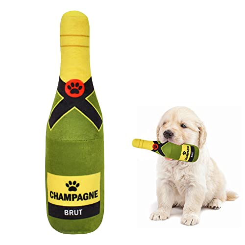 Zimoer Hundespielzeug Quietschend Plüsch Quietschspielzeug Hund Gefüllte Champagner Flasche 22 cm Quietschendes Spielzeug für Welpen, Kleine und Mittlere Hunde, Haustiere von Zimoer