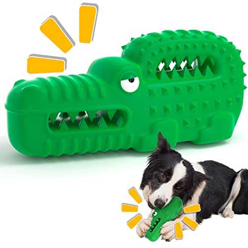 Zimtty Hundespielzeug, unzerstörbar, quietschend, Kauspielzeug für aggressive Kauer, robust, langlebig, Alligatorgummi, Zahnen, Kauspielzeug für große, mittelgroße und kleine Hunde (grün) von Zimtty