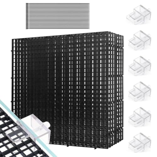 Zinueen Aquarium-Sprungschutz-Set, 8 Stück 30X30CM Aquarium Trennwand mit 6 Halterungen und 20 Kabelbindern, Kunststoffgitter Aquarienabdeckung, Aquariumzubehör Aquariumtrennwand von Zinueen