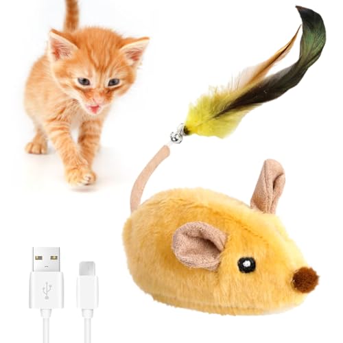 Zinueen Katzenspielzeug Elektrisch Spielmaus, Magic Maus Katze, Interaktives Katzenspielzeug Mäuse mit Federschwanz und Glocke, USB-Aufladung, für Katzenauslauf und Gegen Langeweile von Zinueen
