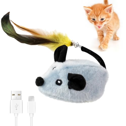 Zinueen Katzenspielzeug Elektrisch Spielmaus, Magic Maus Katze, Interaktives Katzenspielzeug Mäuse mit Federschwanz und Glocke, USB-Aufladung, für Katzenauslauf und Gegen Langeweile von Zinueen