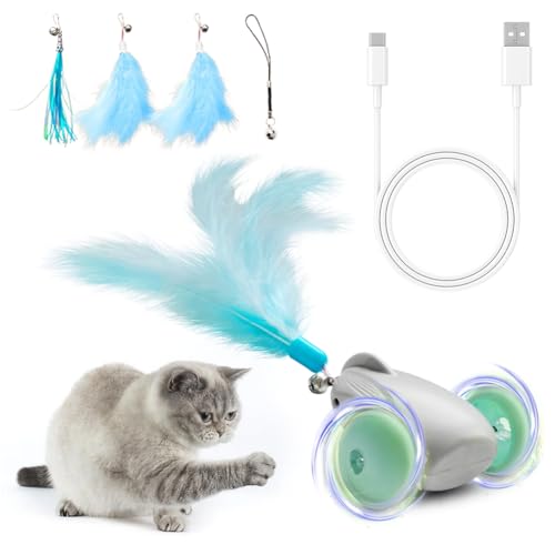 Zinueen Katzenspielzeug Selbstbeschäftigung, Katzenspielzeug Elektrisch Interaktives Mit 3 Federn Und 1 Glocke, Katzen Spielzeug (Grüner) von Zinueen