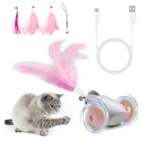 Zinueen Katzenspielzeug Selbstbeschäftigung, Katzenspielzeug Elektrisch Interaktives Katzen Spielzeug Mit 3 Federn Und 1 Glocke, Katzen Spielzeug (Rosa) von Zinueen