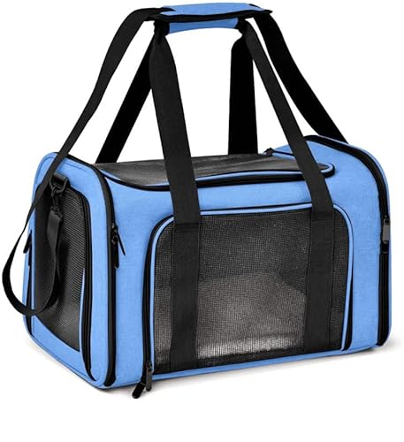 Reisetasche für Haustiere,Pet Carriers Hundetasche,Tragetasche für Groß Katze Hund Transporttasche Katzentransportbox,Atmungsaktives Netz Faltbare Hundetransportbox,Kann 3-8 kg (L,Blue) von Zipits
