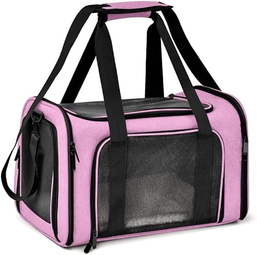 Reisetasche für Haustiere,Pet Carriers Hundetasche,Tragetasche für Groß Katze Hund Transporttasche Katzentransportbox,Atmungsaktives Netz Faltbare Hundetransportbox,Kann 3-8 kg (L,Pink) von Zipits