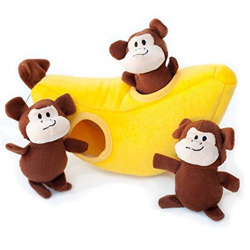 Zippy Paws Burrow Monkey 'n Banana Squeaky Hide and Seek Plush Dogs Toy von ZippyPaws