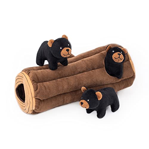 ZippyPaws Burrow, Woodland Friends Black Bear Log – interaktives Hundespielzeug gegen Langeweile – Versteck-Hundespielzeug, buntes Quietschspielzeug für kleine und mittelgroße Hunde, von ZippyPaws