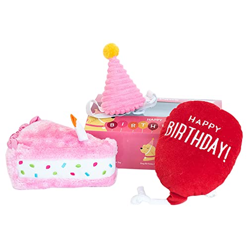 ZippyPaws - Geburtstagsbox Geschenk für Hunde Quietschspielzeug Set - 3 Spielzeuge, rosa von ZippyPaws