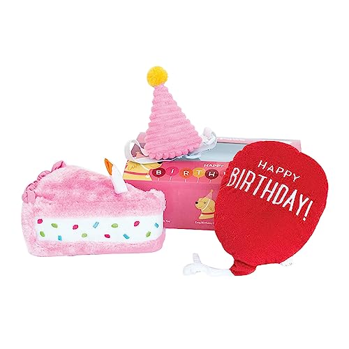 ZippyPaws Geburtstagsbox – Rosa für Hunde | Festliches Hundespielzeug Set mit 4 Überraschungen | Perfekt für den Hundgeburtstag von ZippyPaws